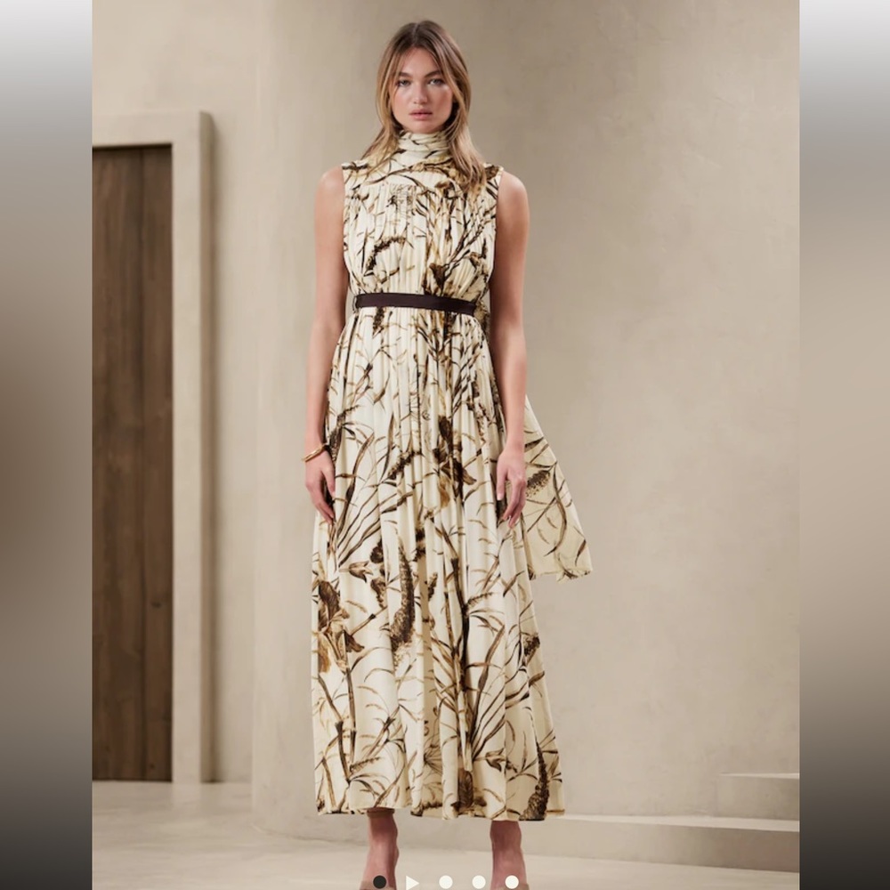 Banana Republic Cream Maxi Dress with Brown Floral Print